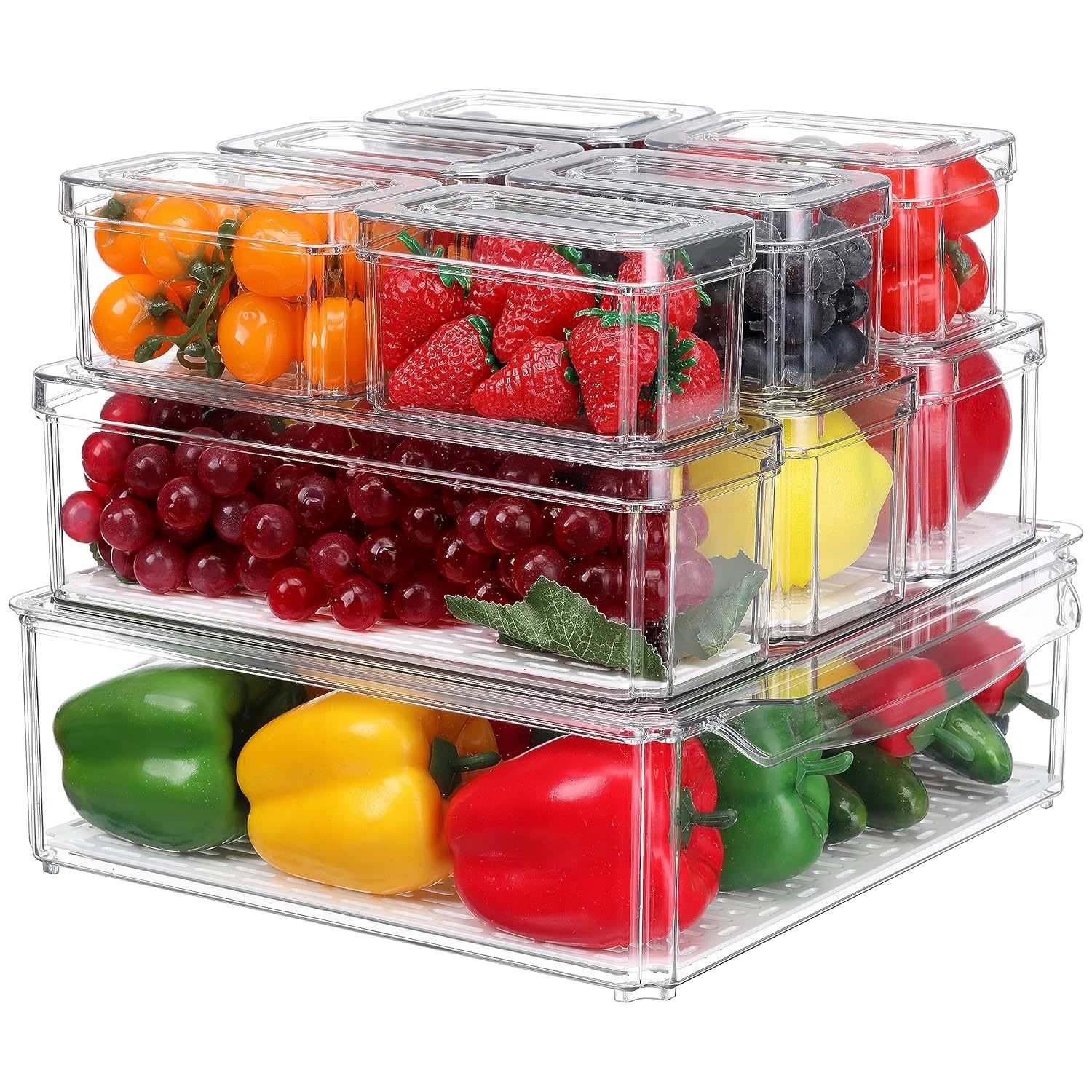 Set Of 10 Refrigerator Organizer Bins Stackable With Lids, Fridge Organizers And