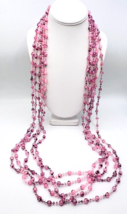 Set Of Five Vintage Pink Splatter Bead Necklaces 45 in - £21.81 GBP