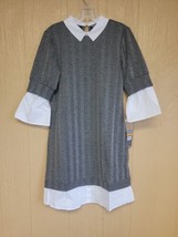 Sharagano 2fer Chevron Sweater Dress Collared Neck sz S Black Gray Curvy... - £57.56 GBP