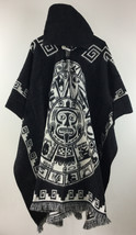 Poncho Hood Wool Black Unisex Cape Indigenous Native Inka Maya - Ecuador - £58.40 GBP