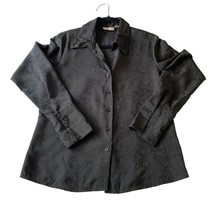 Croft and barrow Womens Medium Long Sleeve Black Button Up Shirt Rose pattern Bu - £10.19 GBP