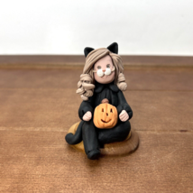 Halloween Cat Woman Costume Pumpkin Hand-Made Clay Figurine, 1994 NOLA - $12.99