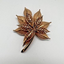 Vintage Coro Leaf Brooch Gold Tone Layered Leaves Polished Texture Finishes - £15.90 GBP