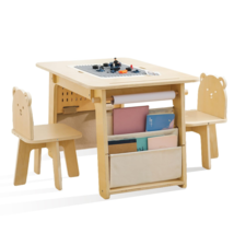 3 in 1 Wood Activity Table and Chair Set Kids Study Play Desk W/ Storage - £56.41 GBP