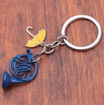 Blue French Horn And Yellow Umbrella Keychain - $8.00