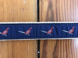 Vintage 80s New England Preppy Navy Pheasant Fabric Brown Leather Bird B... - $29.69