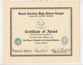 4 South Carolina High School League 1952 Award Certificates Natural Sciences - £21.92 GBP