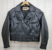 Vintage Schott NYC Motorcycle Jacket Mens 46 Black Leather Zip Up Made USA ~READ - £116.14 GBP