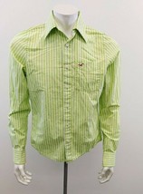 Hollister Men&#39;s Long Sleeve Button Up Shirt Size M Green White Striped Cotton Ca - £9.48 GBP