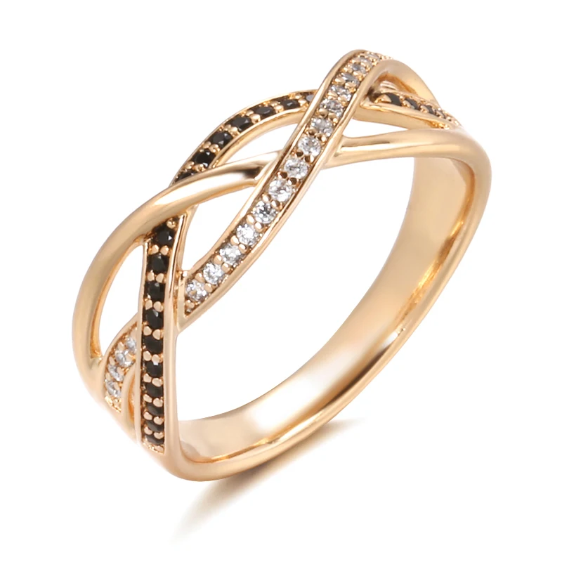 Luxury 18k Rose Gold Natural Black Diamond Ring Geometric Line Cross Wedding Dia - £24.29 GBP