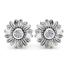 Wish Ol Women's Sunflower Stud Earrings Creative Sunflower Zircon Silver Plated  - £7.98 GBP