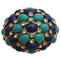 Gold Blue Turquoise & Clear Statement Ring Stella & Dot Jules Adjustable Shank  - £19.71 GBP