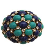 Gold Blue Turquoise &amp; Clear Statement Ring Stella &amp; Dot Jules Adjustable... - $24.74