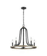 Rustic 5 Light Dimmable Farm Home Circle Metal Chandelier Oak Finish - $7,552.11 MXN