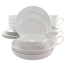 Elama Elle 18 pc Porcelain Dinnerware Set w 2 Large Serving Bowls in White - £57.14 GBP