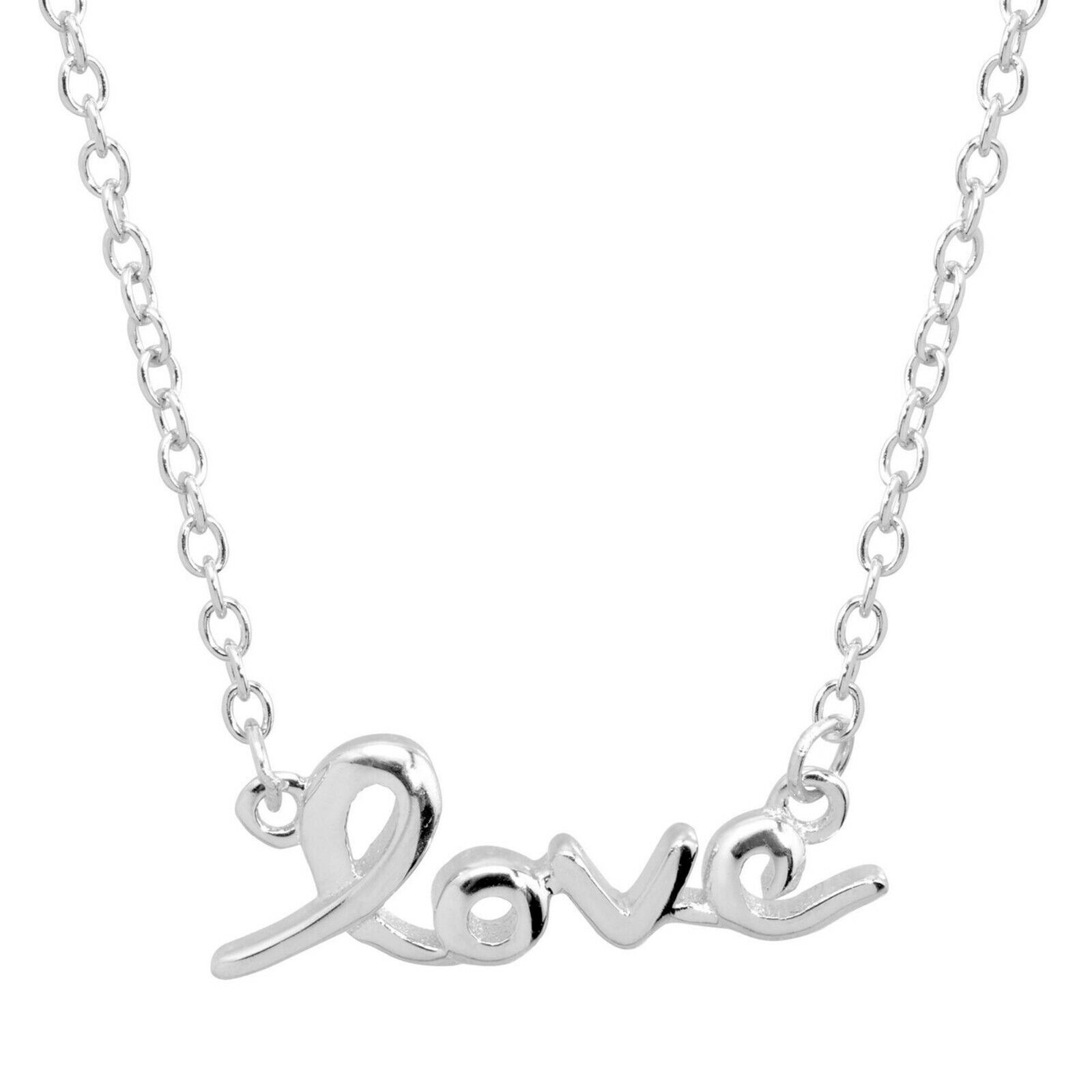 Love&#39; Script Necklace in 14K White Gold Plated Sterling Silver, 18&quot; Vale... - $25.80