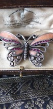 VINTAGE 1990-s Large Pink Enamel Crystal Openwork Butterfly BROOCH. - £19.78 GBP