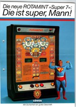 Lowen Rotomint Super 7 Slot Machine Flyer Original German Text Vintage 2 Sides - £23.92 GBP