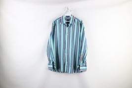 Vintage Gap Mens Medium Fitted Striped Color Block Collared Button Shirt Blue - £27.57 GBP