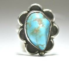 turquoise ring soiuthwest pinky tribal sterling silver women girls  Size... - £60.74 GBP