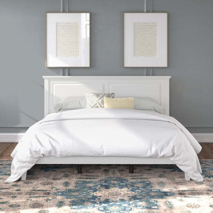 Solid Oak King Platform Bed With Headboard In White Item image 2