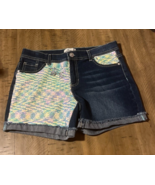 JORDACHE JEAN SHORTS GIRLS FLIP SEQUINS DISTRESSED ROLL CUFF  SIZE 16 - $136.65 MXN