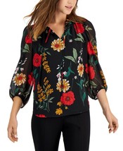 Msrp $69 Bar Iii Ruffled Floral-Print Top Black Size Xxs - £18.15 GBP