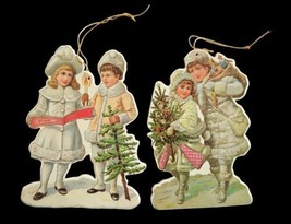 2 Vintage 1985 Merrimack Victorian Couples Christmas Ornaments Die Cut Cardboard - $15.14