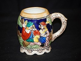 Old Vintage Beer Stein Drinkware Mug Couple Castle Scene Scalloped Botto... - $11.87