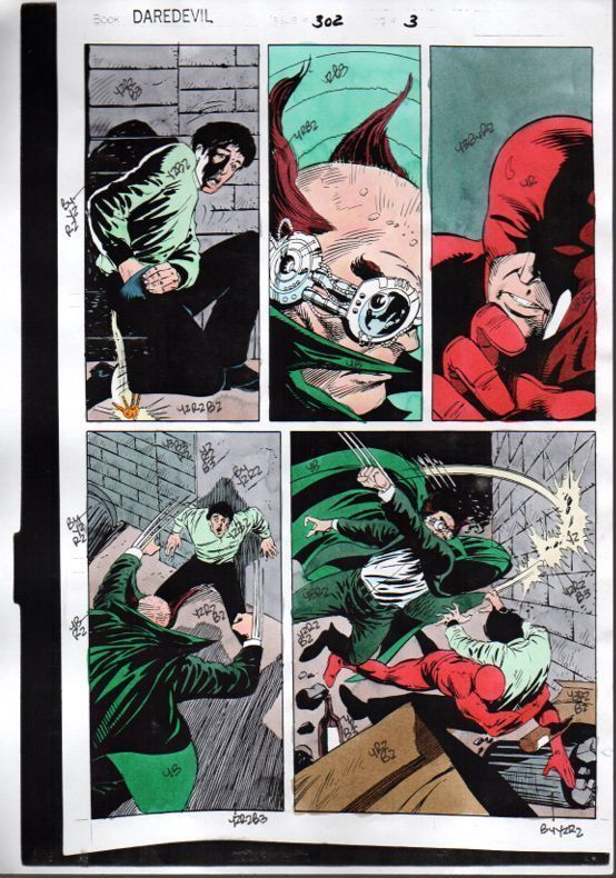1992 Original Daredevil 302 color guide art, Vintage Marvel Production Artwork - $36.87