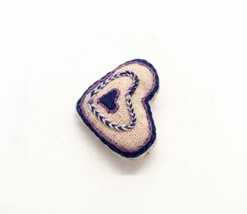 Vintage Handmade Embroidered Linen Folk Art Heart Brooch Blue Purple Cream  - £5.97 GBP