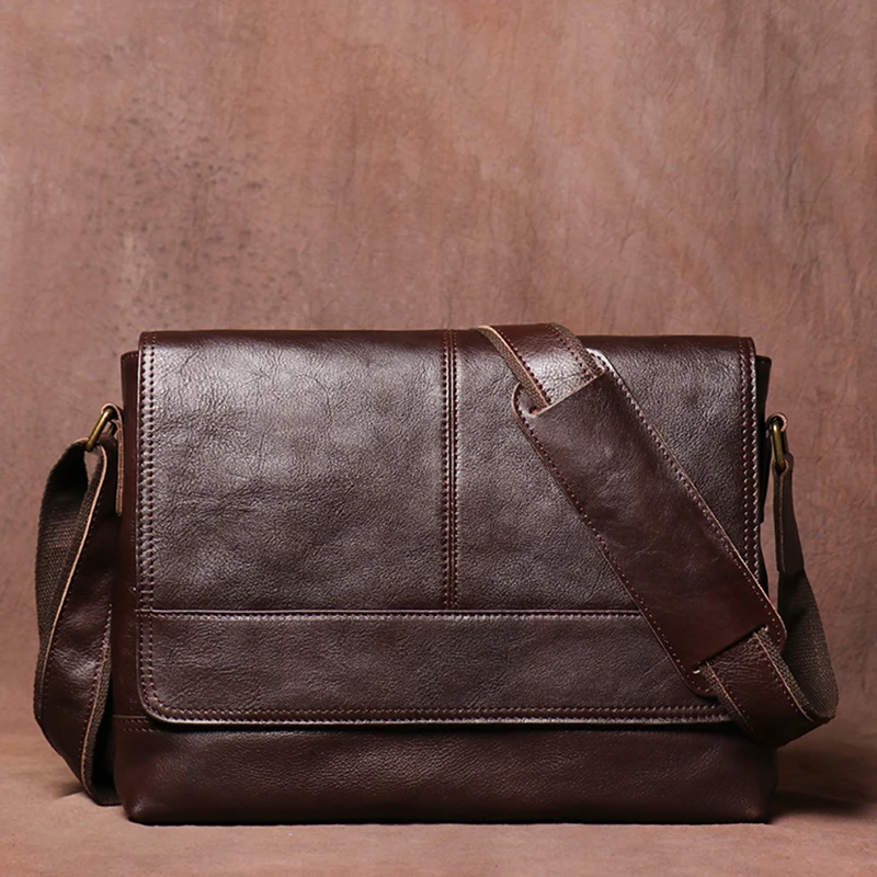 Men&#39;s Genuine Leather Shoulder Bag Vintage Casual A4 Cowhide Bag First L... - $323.51