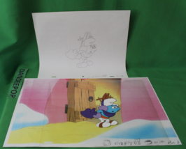 The Smurfs Original Production Registry Hand Painted Animation Cel &amp; Background - £340.27 GBP