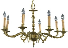 Vintage Chandelier Rococo 8-Light 8-Arm Brass Metal Beige Blush Candles - £526.77 GBP