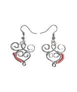 Stainless Steel Wire Wrapped Heart Earrings with Pink Beads, Drop and Da... - $9.59 CAD
