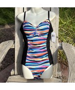 Christina Blue Swimsuit Womens 12 Striped One Piece Slimming Push Up Tru... - $697.88 MXN