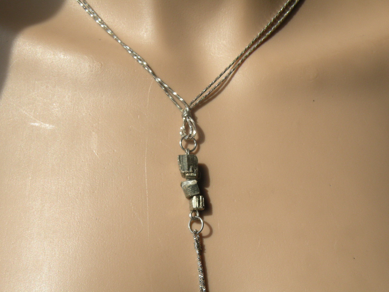 Silver Necklace Sparkly Titanium Quartz Gypsy Boho - $14.00