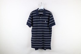 Vintage 90s Ralph Lauren Mens Medium Faded Striped Collared Golf Polo Shirt Blue - £31.56 GBP