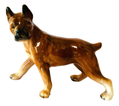 Vintage Porcelain Boxer Dog Figurine 3 x 5 inches Brown &amp; Black - £12.87 GBP