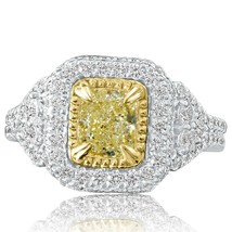 2.39 Ct Cushion Cut Natural Fancy Yellow Diamond Ring 18k White Gold - £4,193.42 GBP
