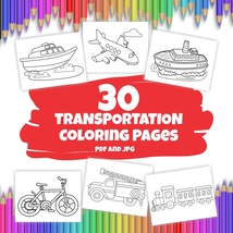 Transportation Coloring Book, 30 Coloring Pages for Kids Digital Download - £1.98 GBP