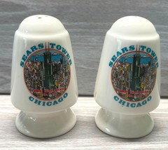 Sears Tower Chicago Salt and Pepper Shaker Set 3 In Tall Souvenir White Graphic - £13.43 GBP