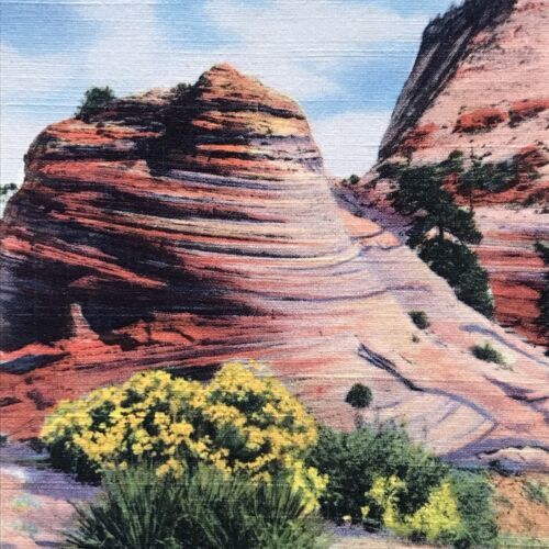 Primary image for VTG Entrance to Zion National Park UT Utah Linen Postcard Deseret Book Co