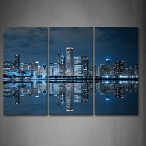 Blue Cool Buildings In Dark Color In Chicago Wall Art Painting The Picture Print - $59.99