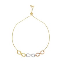 14 Karat Three Tone Gold Infinity Charms Bolo Adjustable Bracelet, 9.25&quot; - £279.12 GBP