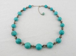 Vintage Costume Jewelry, Statement Necklace, Turquoise and Silver Tone Princess - £12.49 GBP