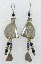 Sassi La Muth CAT in Sterling Silver with Black Glass Beads Drop Dangle ... - $48.00