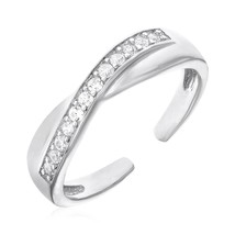 Cubic Zirconia CZ Toe Ring w/ Crossover Motif in 100% Genuine Sterling Silver - £29.20 GBP