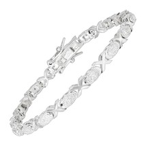 Round Diamond &quot;XO&quot; Link Tennis Bracelet In White Gold Plated Brass, 7&quot; - £36.78 GBP