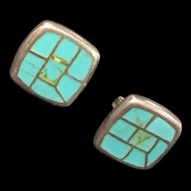 vintage sterling turquoise inlay earrings - £50.89 GBP